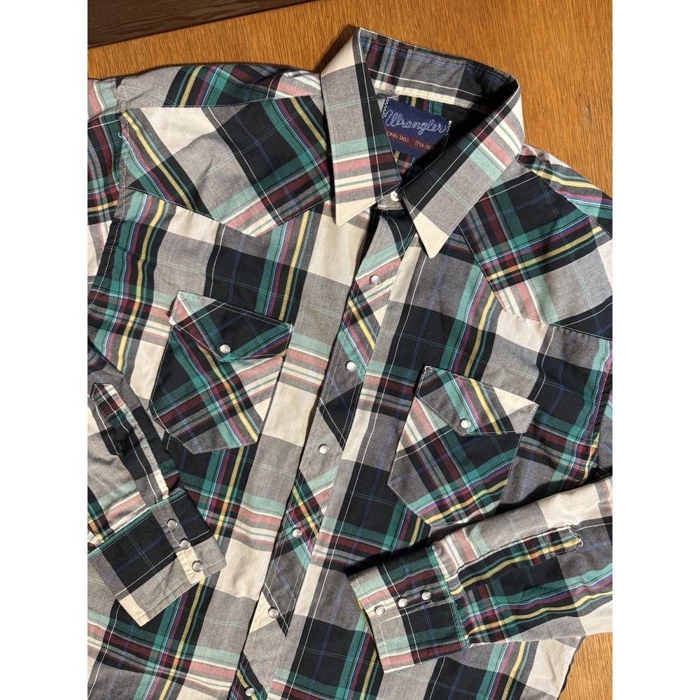 Wrangler Shirt 17.5 36 XL Plaid Pearl Snap Western Cowboy Vintage USA Made‎ 80s